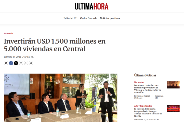 Invertirán USD 1.500 millones en 5.000 viviendas en Central